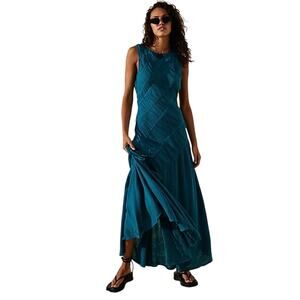 Free People Free-Est Blurred Lines Midi Turquoise Blue Dress Women’s Size Small